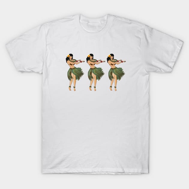 Three Hulas Dancing the Hula Wht T-Shirt by PauHanaDesign